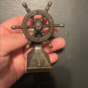 Vintage Bronze Ship Wheel Decor